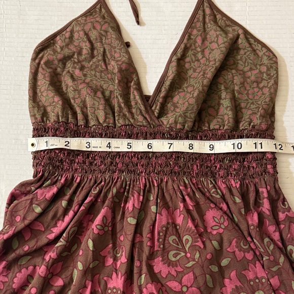 Green Y2K Babydoll Halter Top Size S Brown Pink Floral Cotton Fairy Boho Earthy - Picture 14 of 15